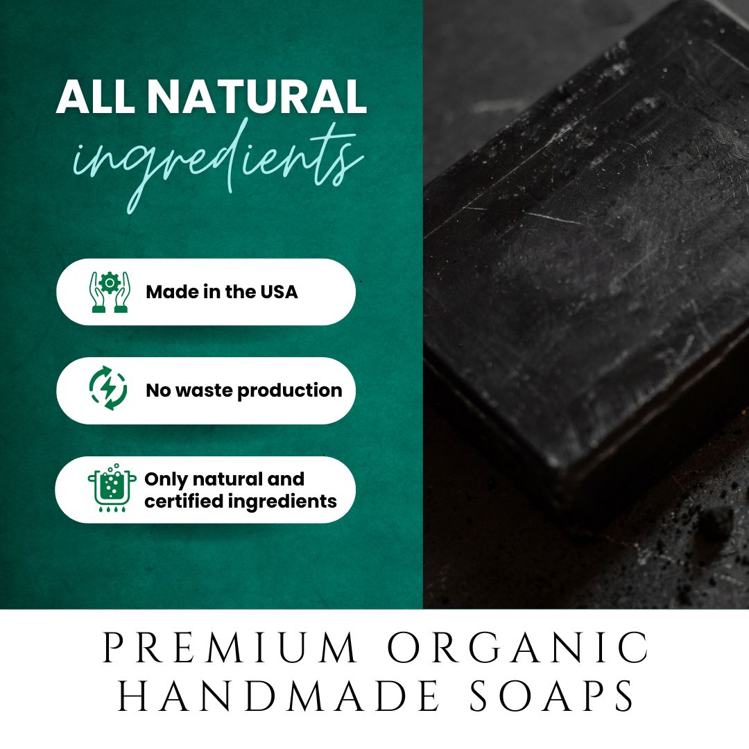 2 Premium Homemade Organic Soaps (Charcoal and Tea Tree), GMO-Free, Made in the USA.